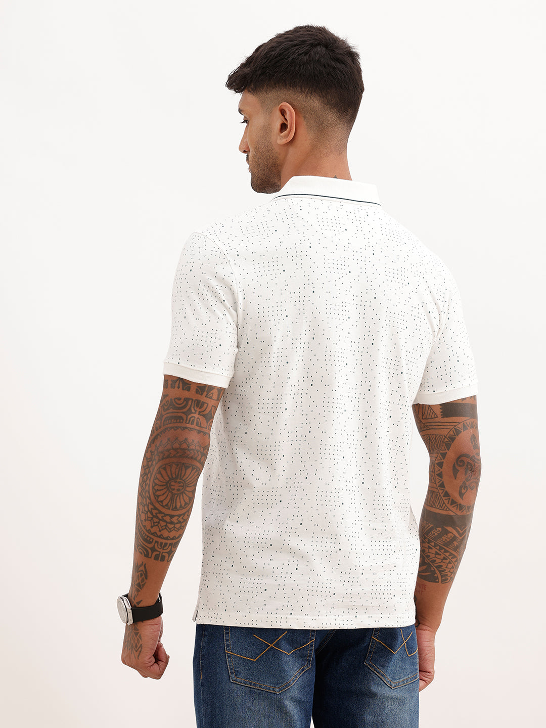 Slim Fit AOP Polo T-Shirt | Off White