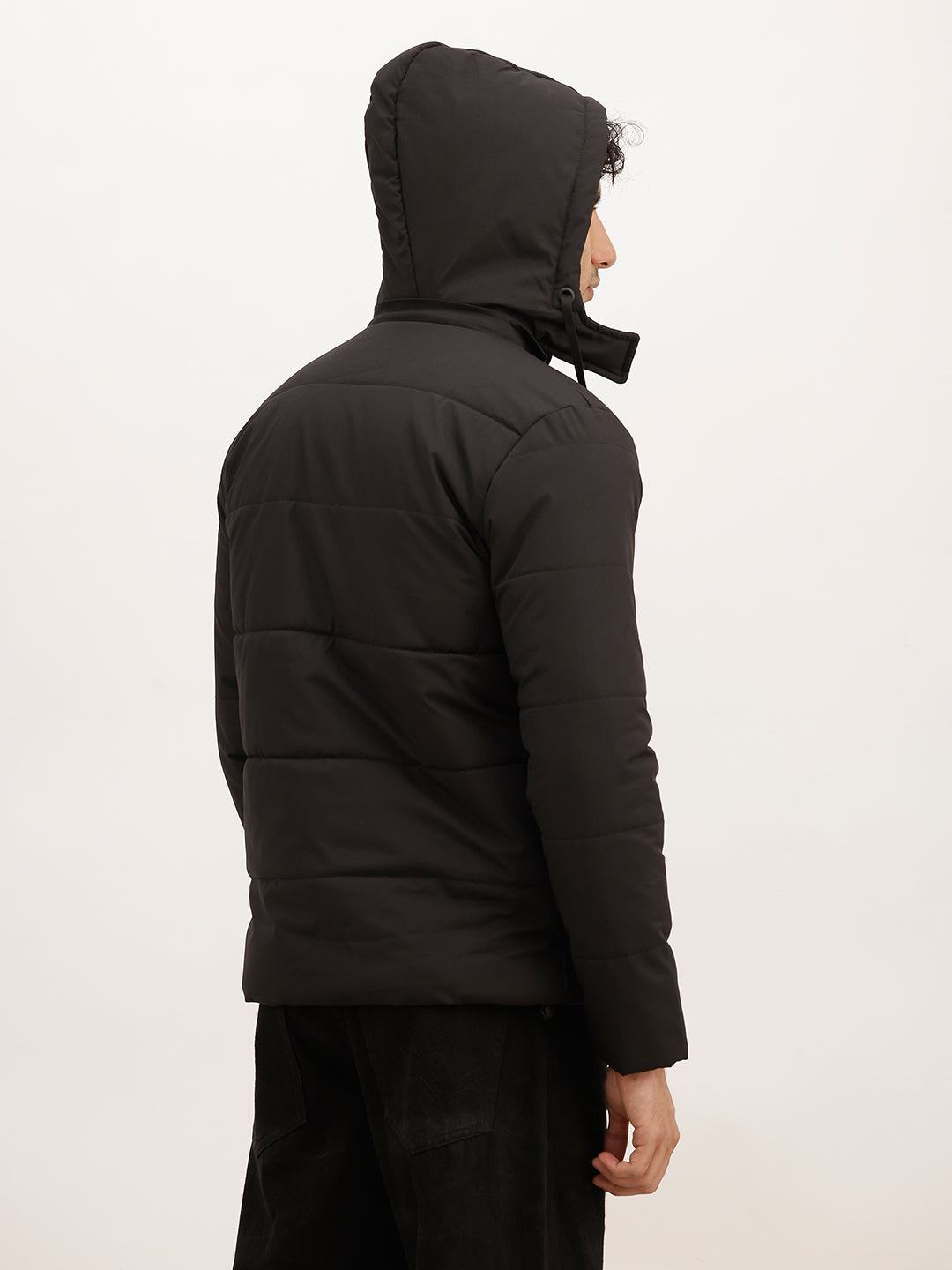 Solid Regular Fit Hooded Jacket | Black