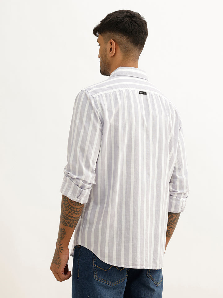 Regular Fit Striped Full Sleeve Shirt | Purple