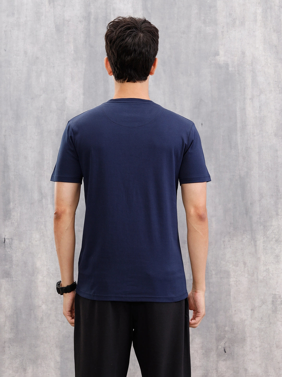 Gold Finish Interlock Tee With Embroidery On Chest | Navy – Wrogn