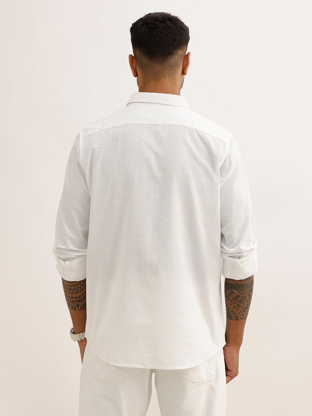 Solid Regular Fit Textured Shirt | White