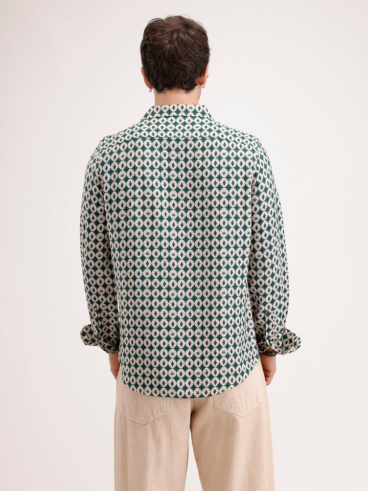 Slim Fit AOP Full Sleeve Shirt | Green