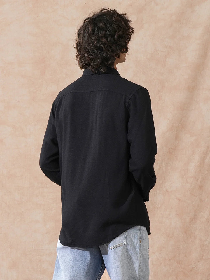 Linen Blend Slim Fit Shirt | Black