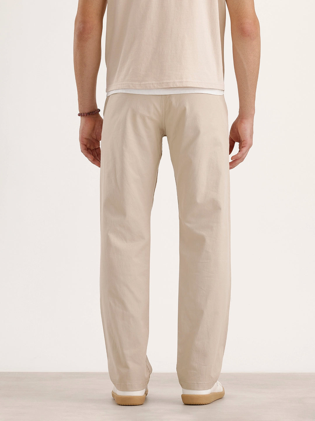 Straight Fit Solid Chinos | Beige