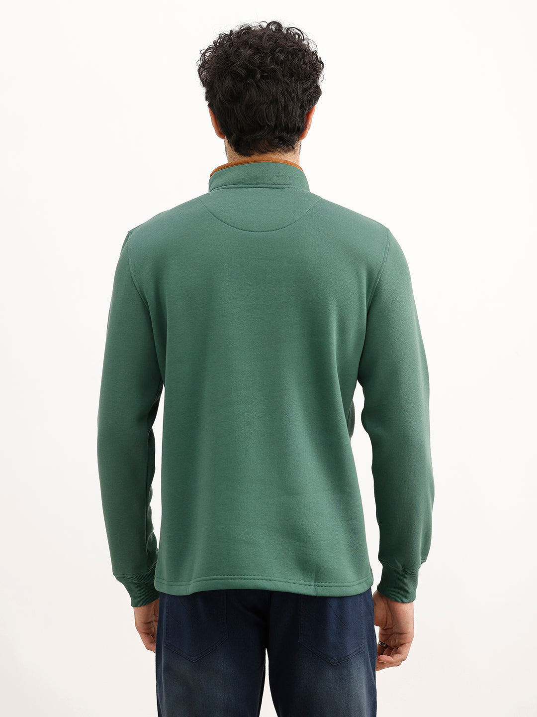 Solid Contrast Quarter Zipper Sweatshirt | Green