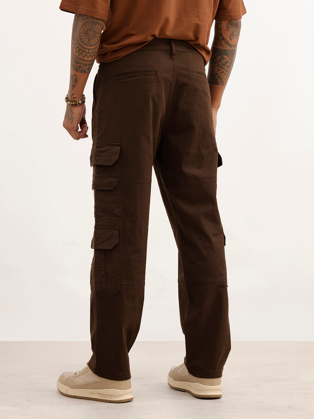Solid Loose Fit Cargo Trouser | Brown