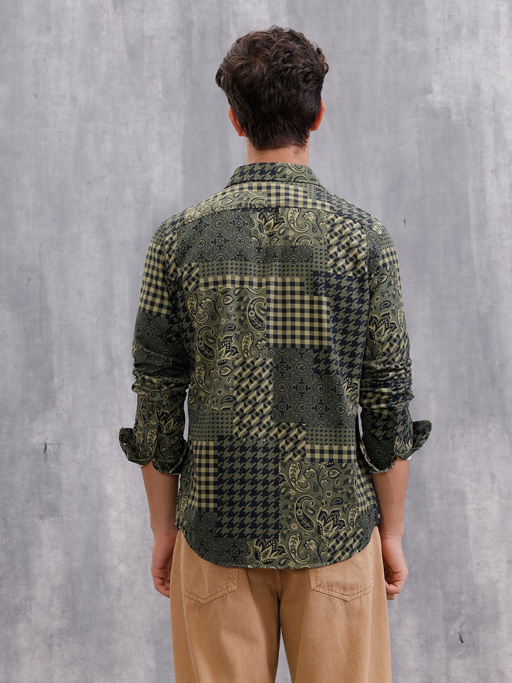 Corduroy Printed Shirt In Slim Fit | Olive