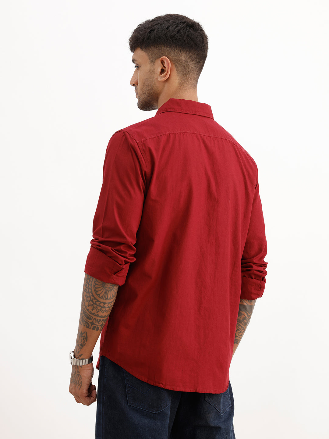 Solid Slim Fit 100% Cotton Shirt | Maroon