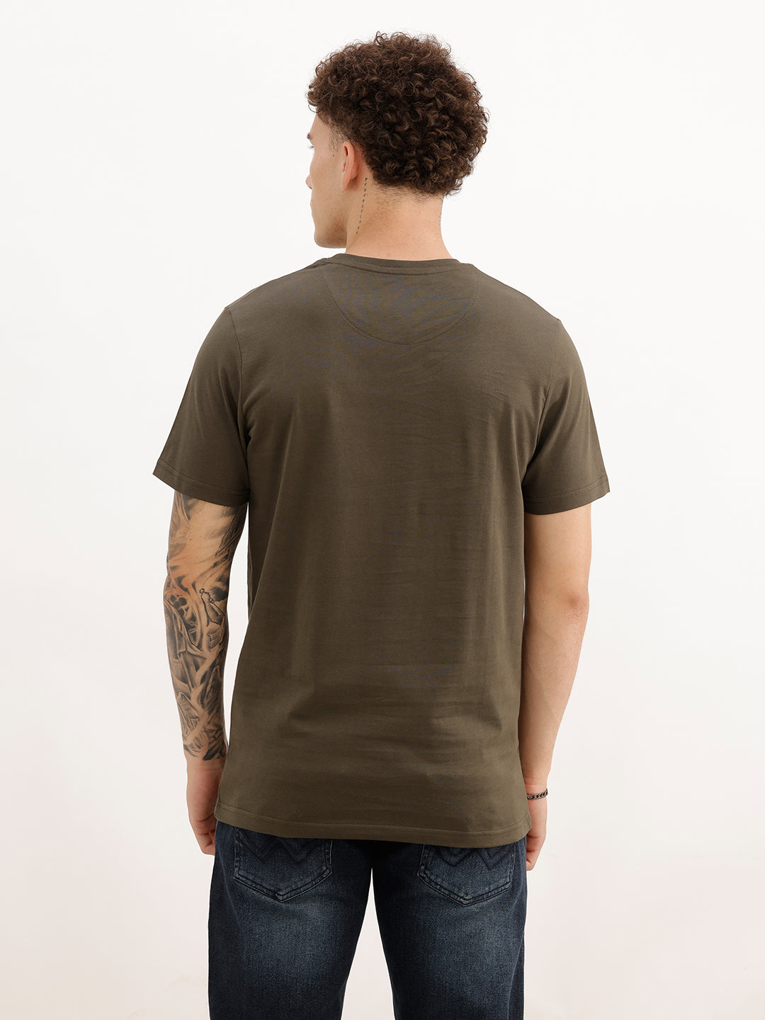 Slim Fit Embroidered Patch Detail T-Shirt | Olive | WTS02HSSL1383S