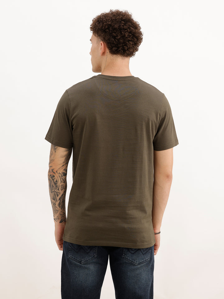Slim Fit Embroidered Patch Detail T-Shirt | Olive