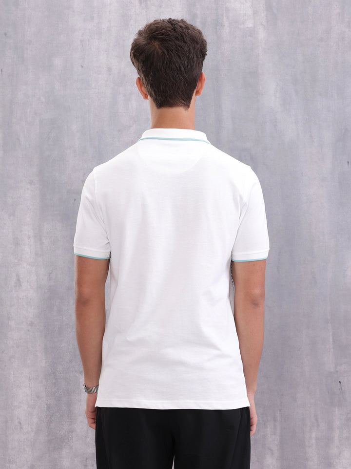 Embroidered Look Polo T-Shirt | White