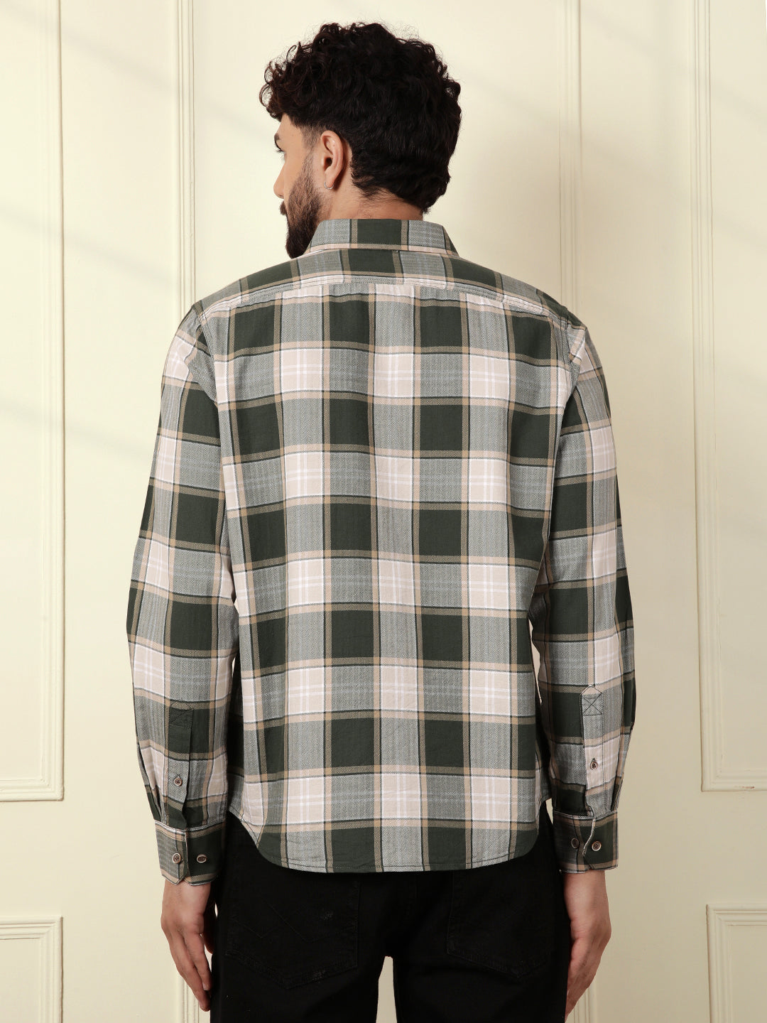 Herringbone Textured Check Shirt | Green