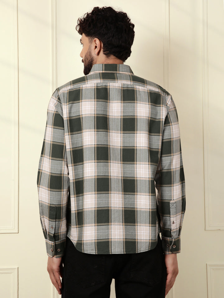 Herringbone Textured Check Shirt | Green