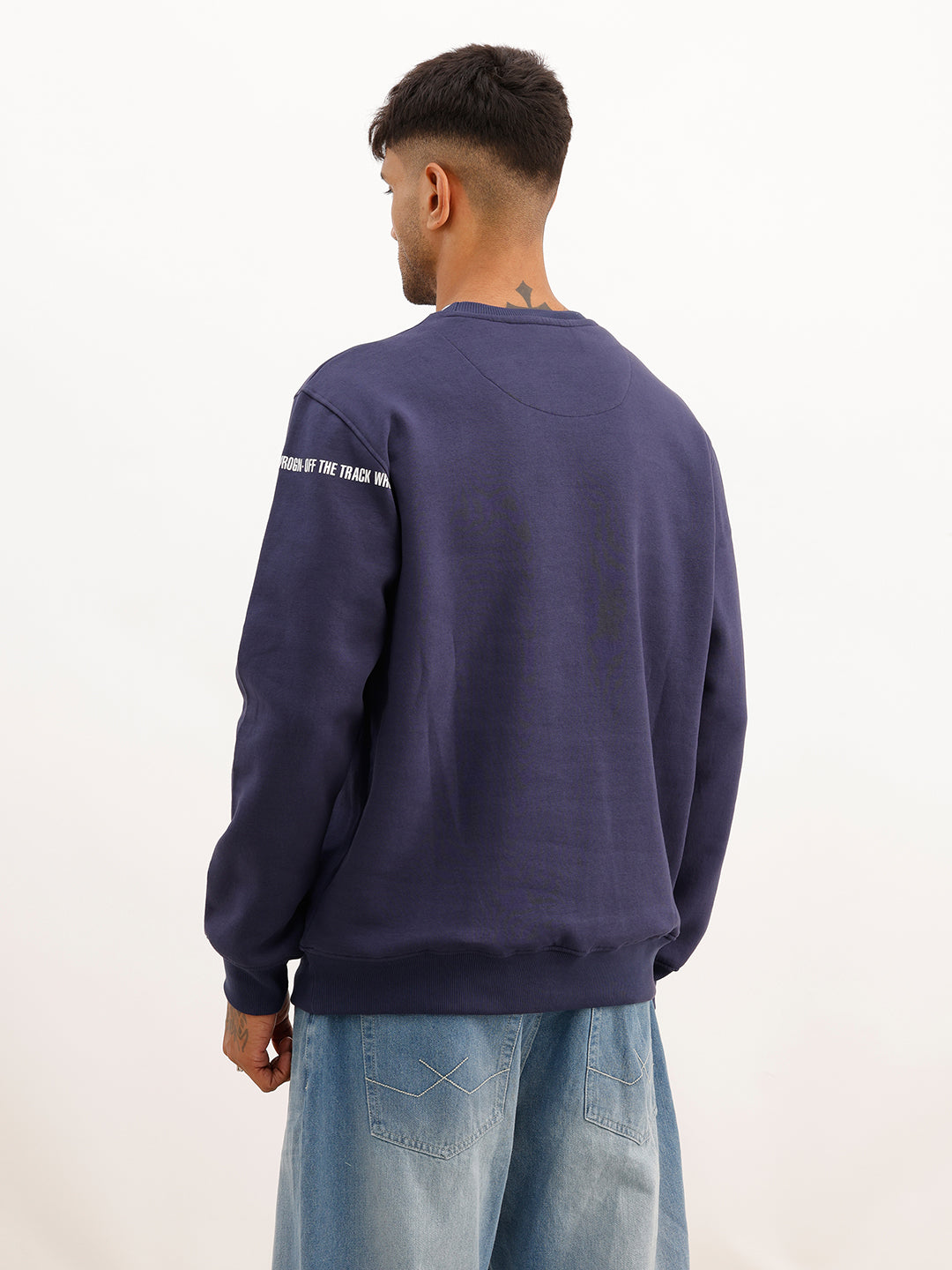 Slim Fit Placement Printed Sweatshirt | Navy Blue