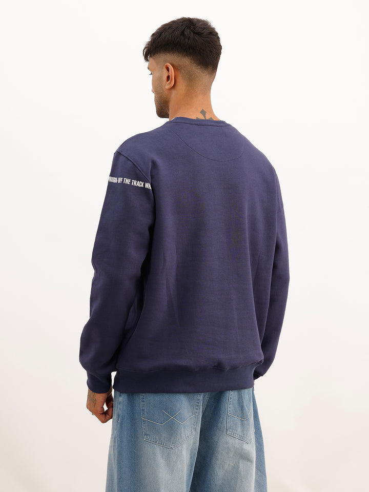 Slim Fit Placement Printed Sweatshirt | Navy Blue