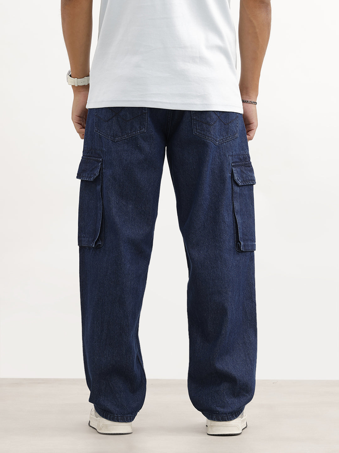 Faded Loose Fit Denim Cargo | Dark Blue