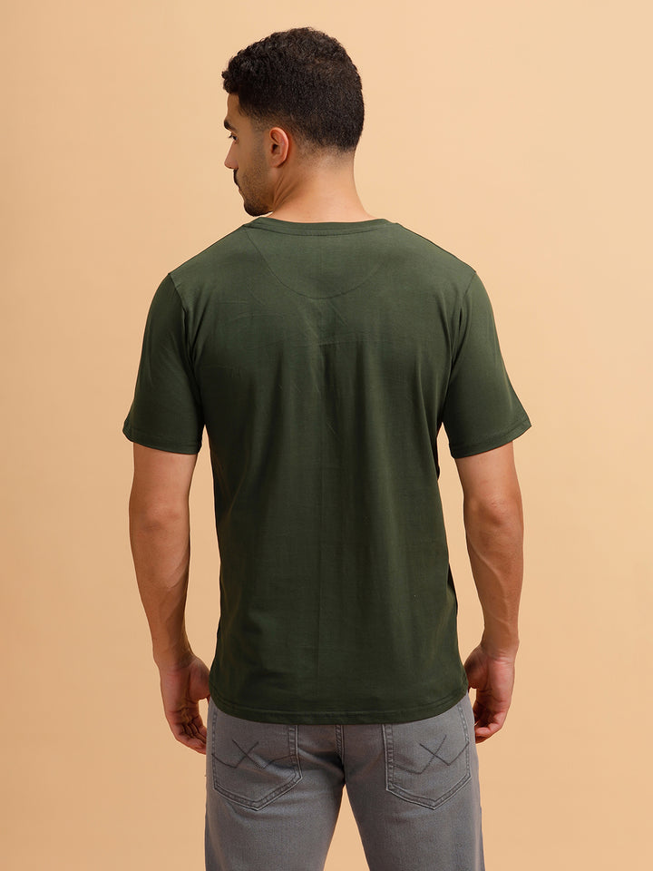 Vertical Typography Printed T-Shirt | Olive