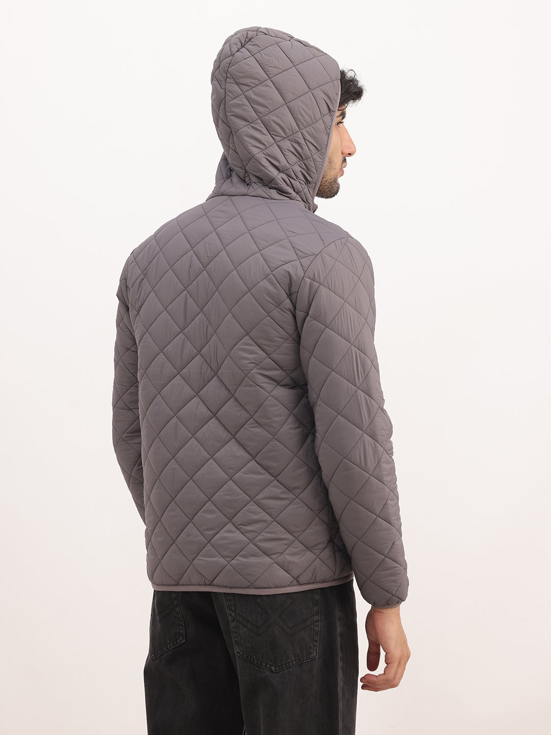 Solid Regular Fit Puffer Jacket | Grey