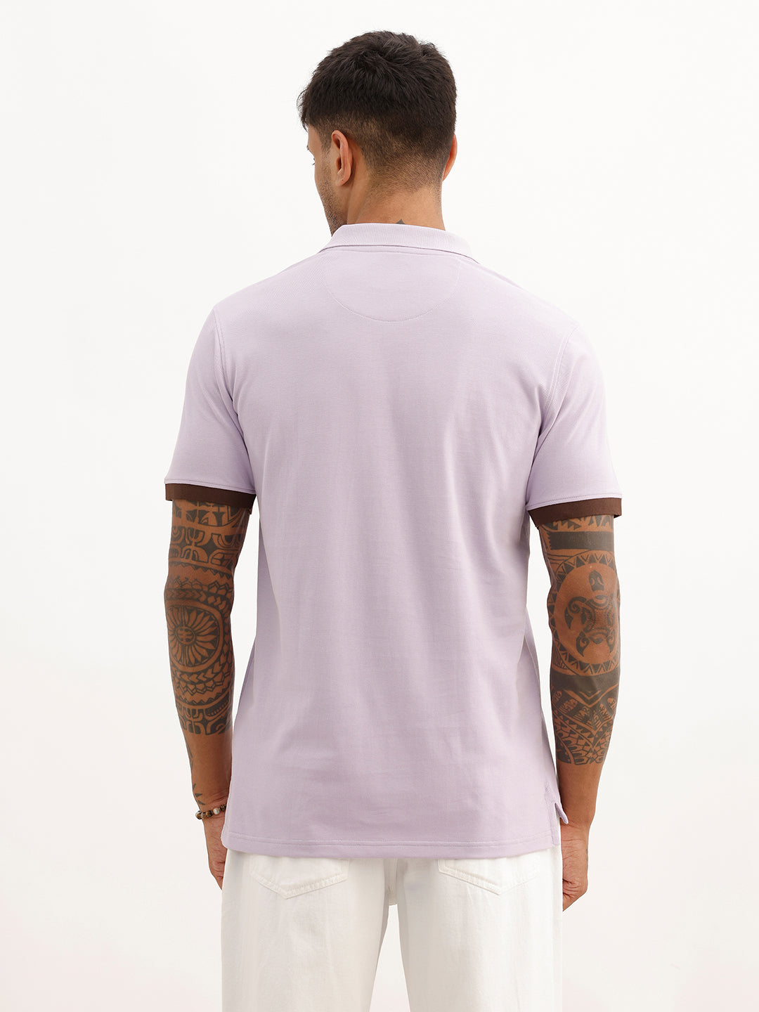 Classic Contrast Sleeves Polo T-Shirt | Purple | WWTS248F