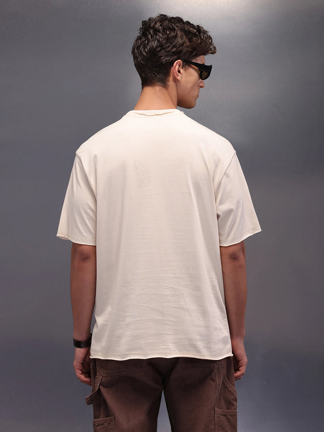 Raw Edge Printed T-Shirt | Beige