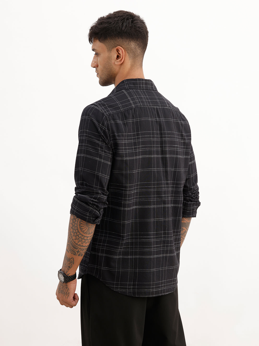 Slim Fit Checkered Shirt | Black