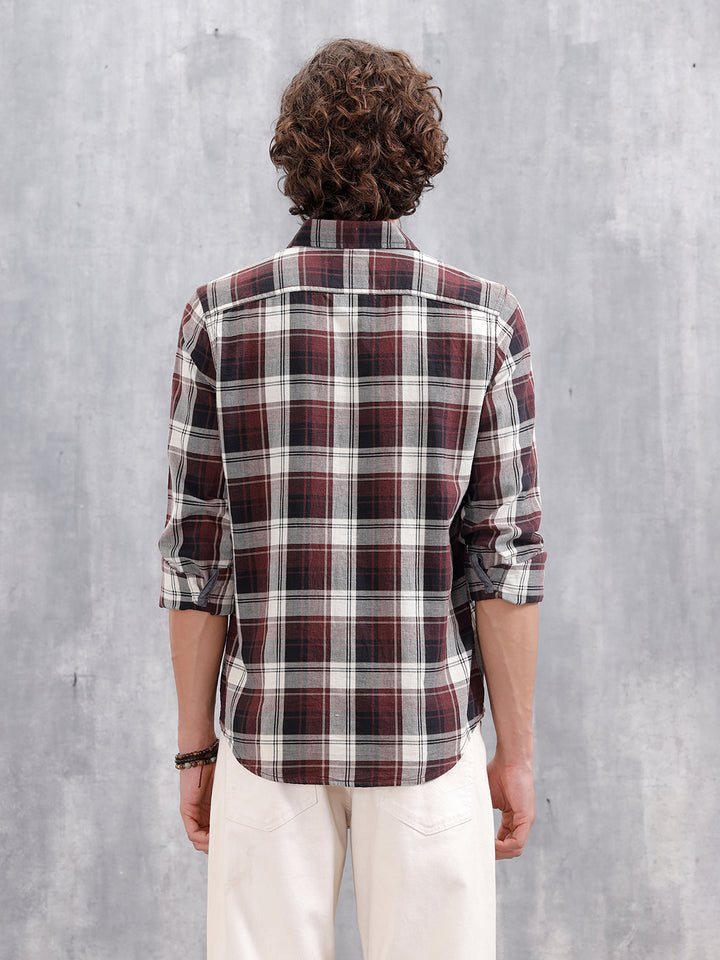 Mocklino Check Slim Fit Shirt | Maroon