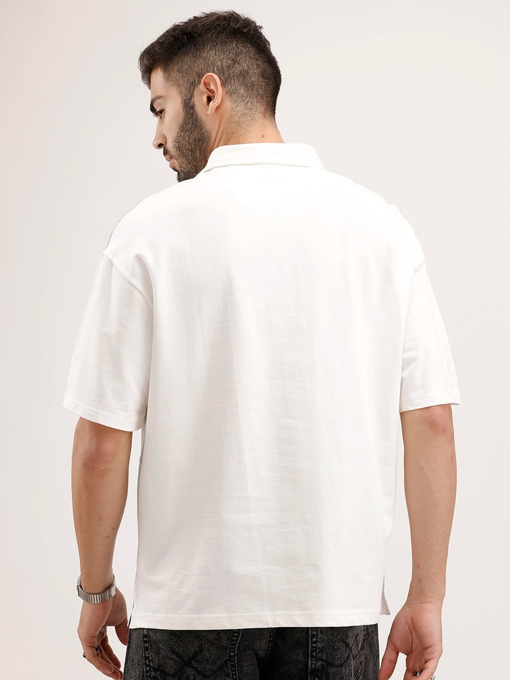 Panel Printed Polo T-Shirt | Off White
