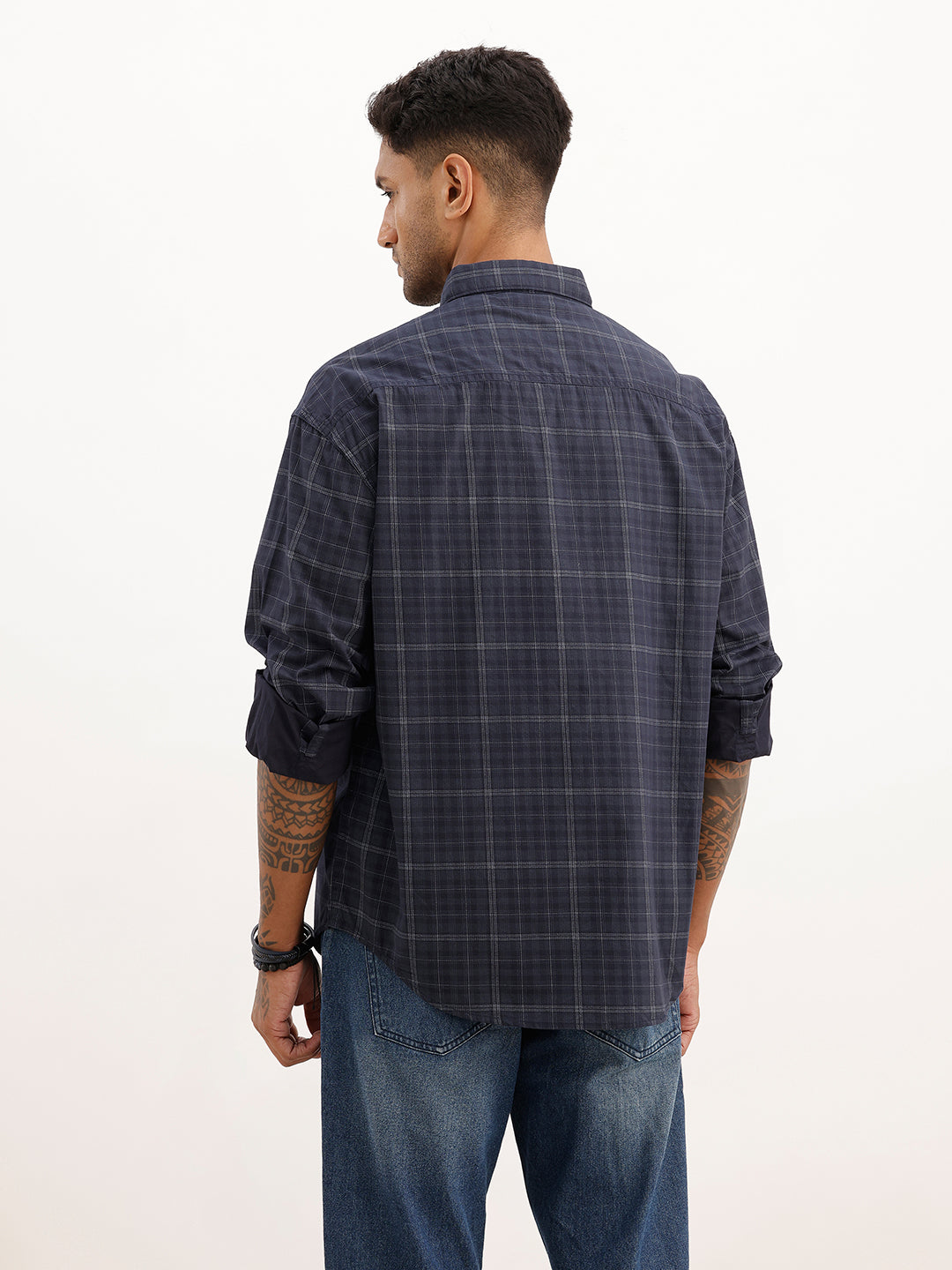 Oversized Placement Printed Checkered Shirt | White