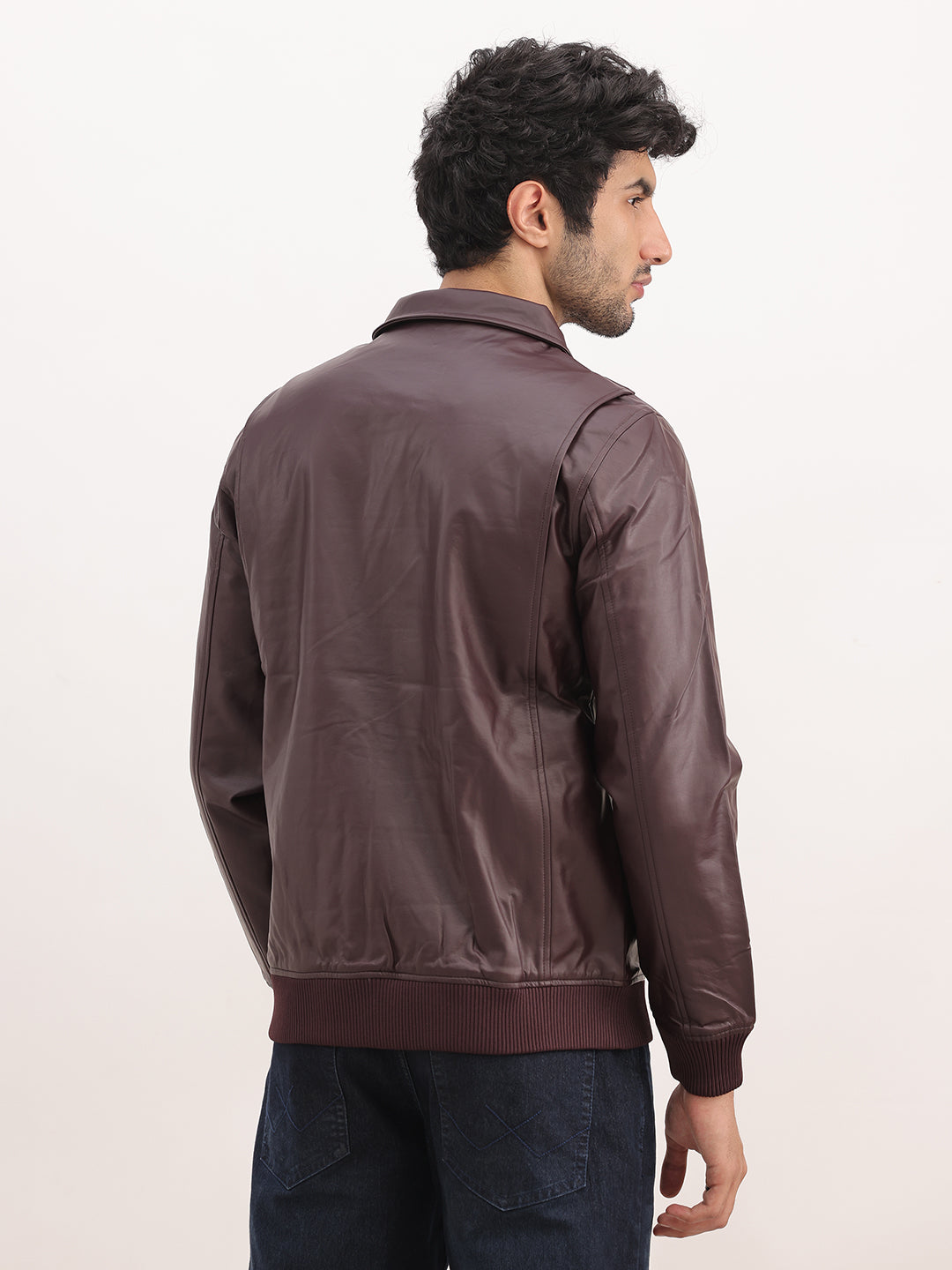Solid Regular Fit Zipper Jacket | Wine