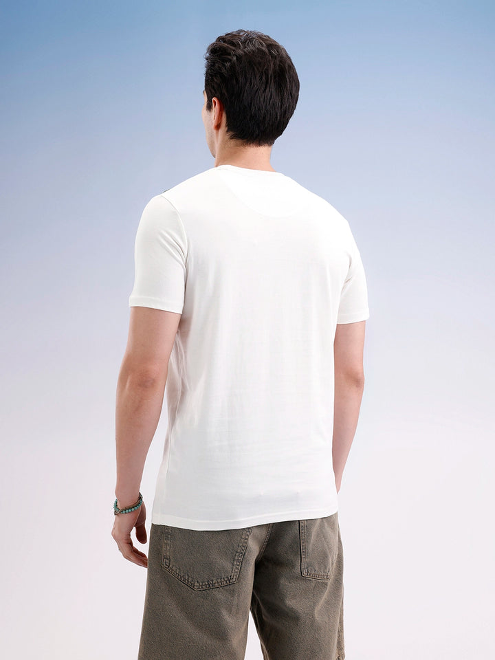 Slim Fit Placement Patch Printed T-Shirt  | Off White