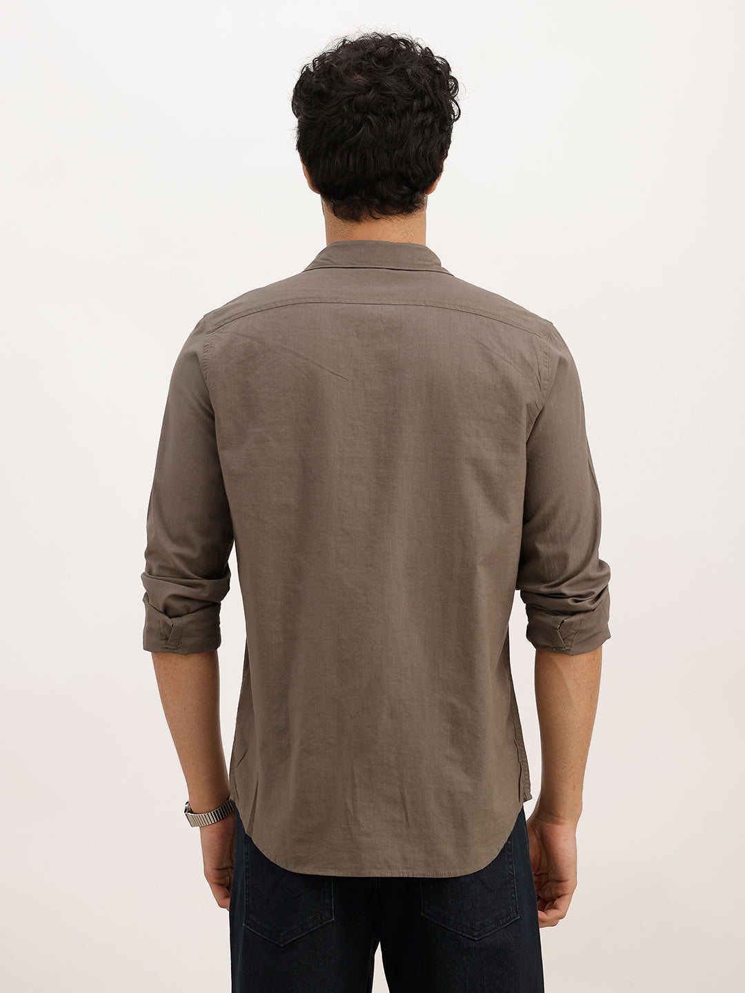 Solid Slim Fit Full Sleeve Shirt | Olive