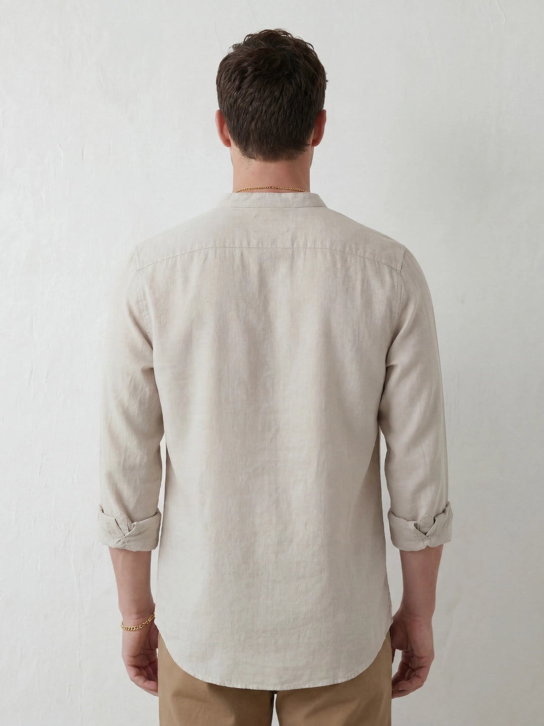 Classic Solid Mandrin Collar Shirt | Grey