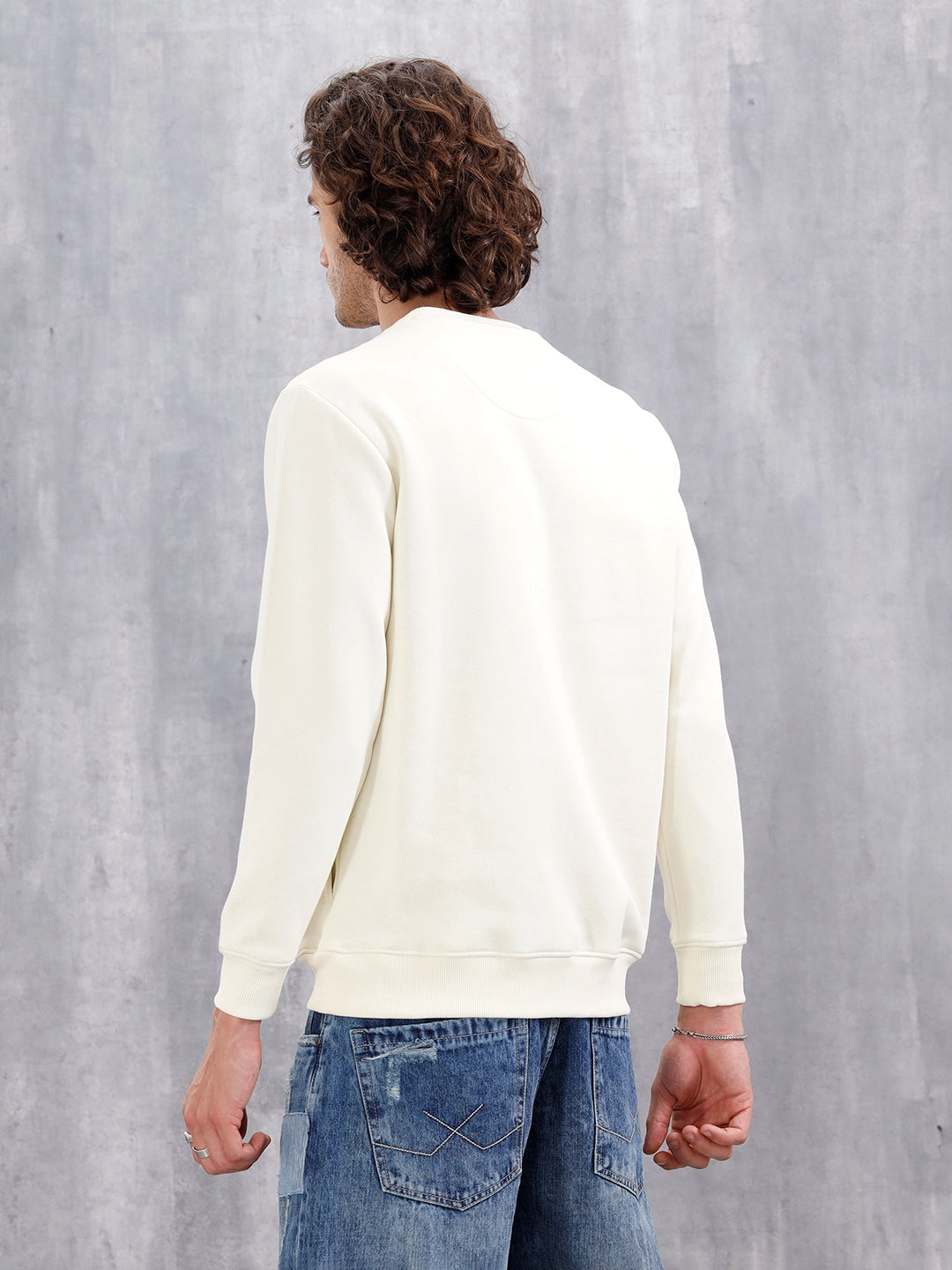 Paisley Inspired Puff Print Brushed Fleece Comfort Fit Sweatshirt | Yellow