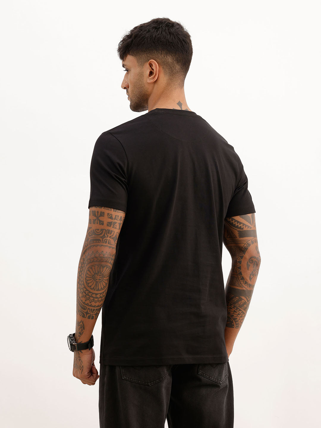 Slim Fit Placement Puffer Printed T-Shirt | Black
