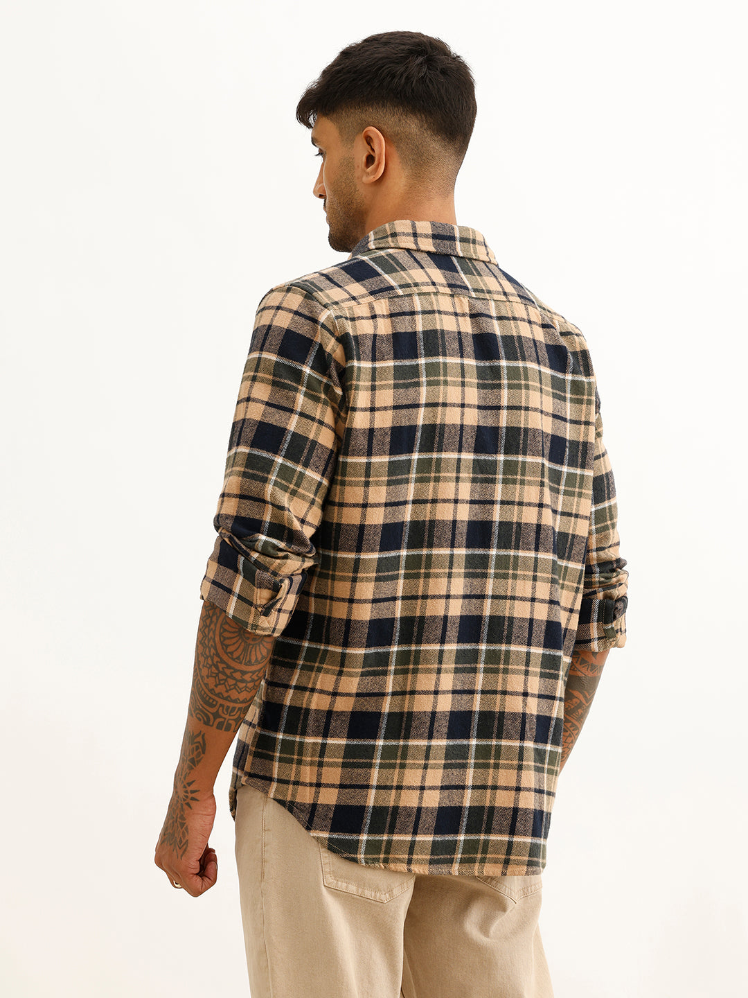 Classic Slim Fit Checkered Shirt | Khaki