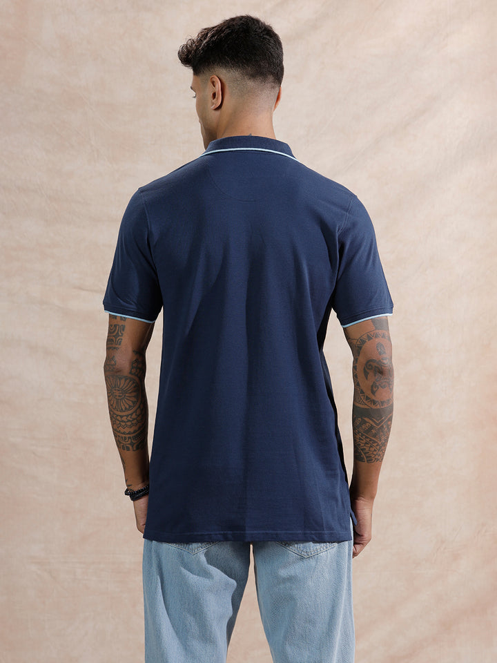 Tipping Collar Slim Fit Polo T-Shirt  | Navy Blue