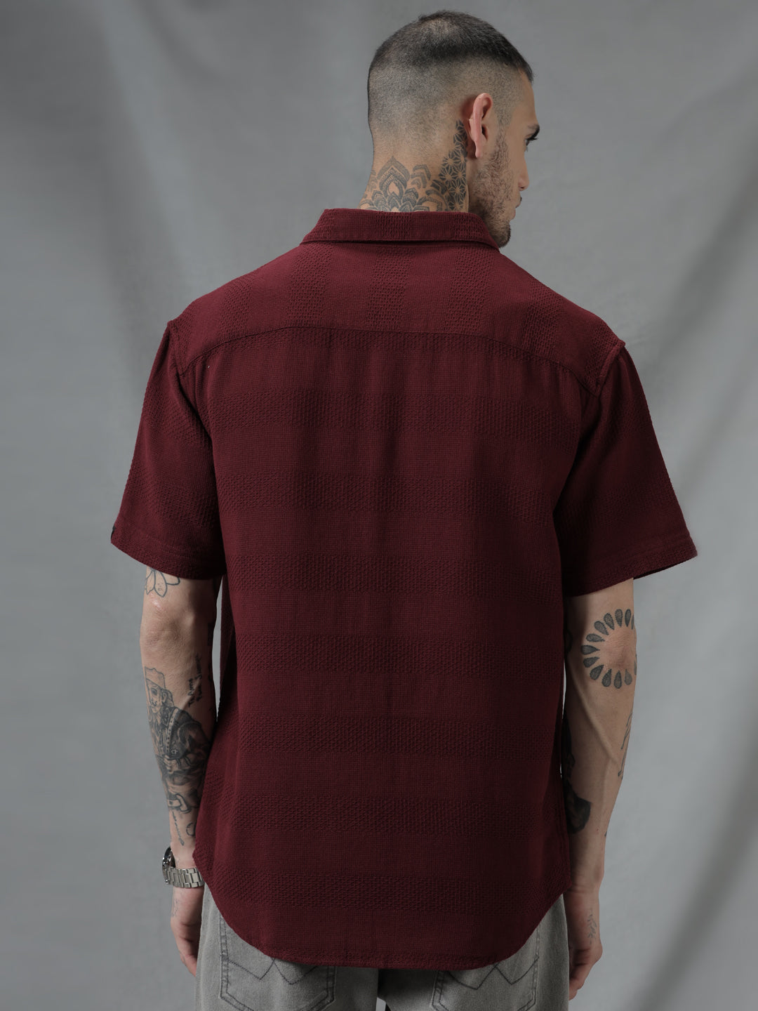 Maroon Dobby Short Sleeve Shirt