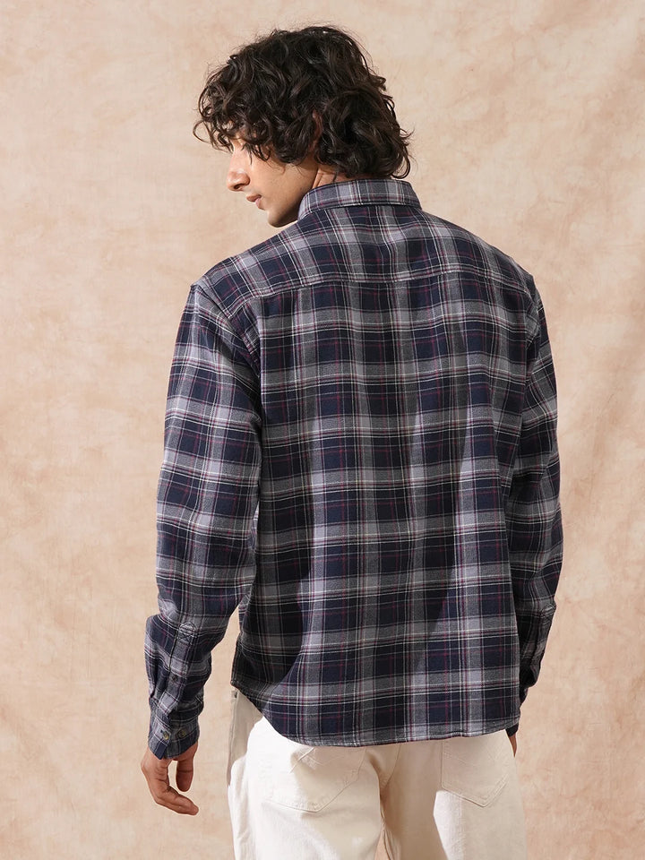 Textured Checks Comfort Fit Shirt | Black