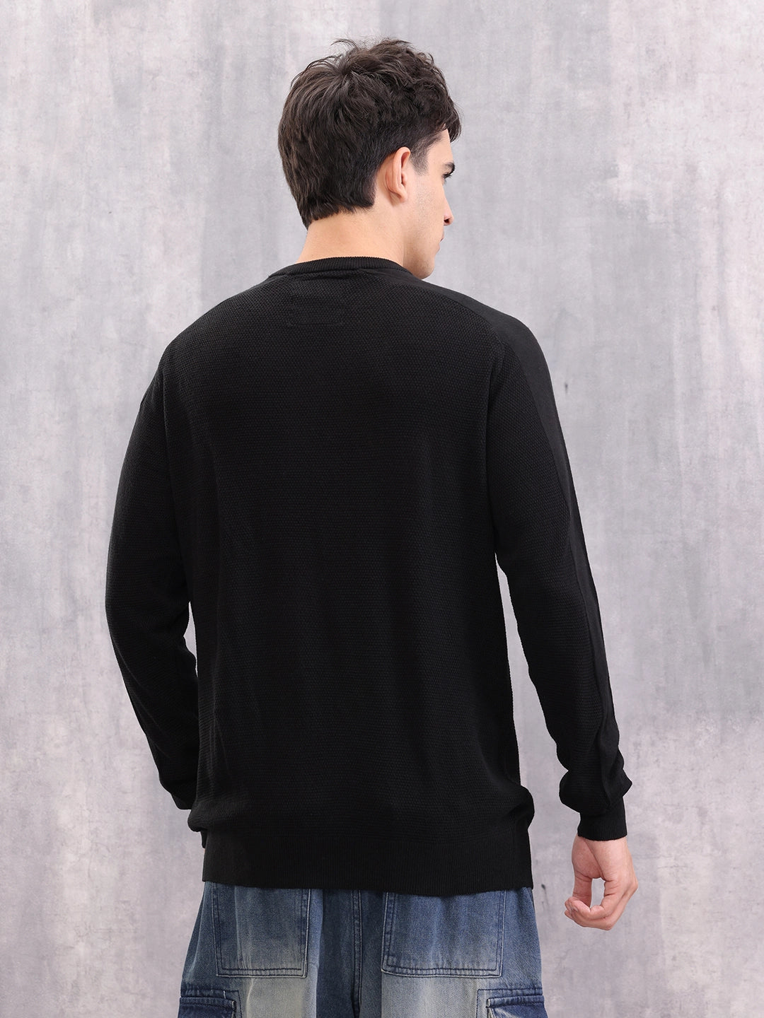 Structured Crew Neck Pullover | Black