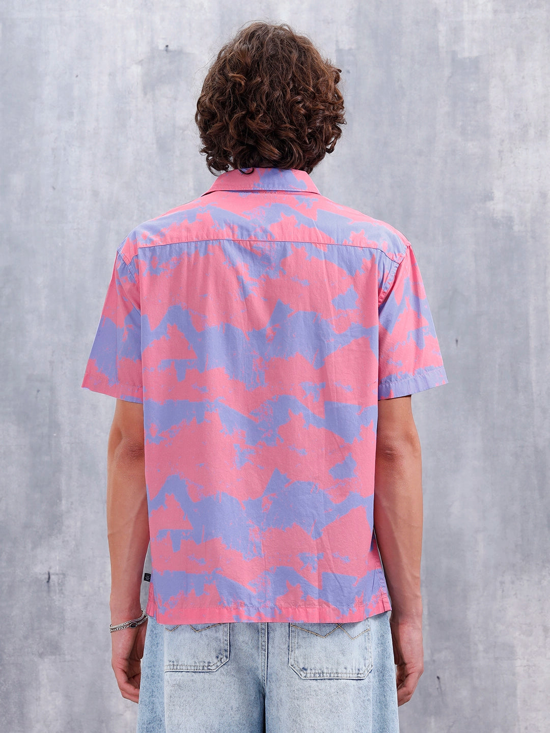 Abstract Aop Printed Comfort Fit Spread Collar Shirt | Pink