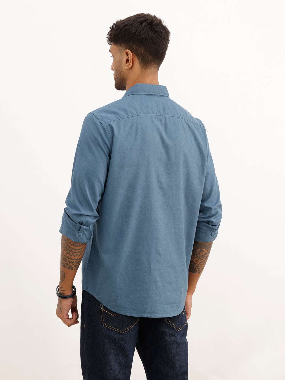 Solid Regular Fit Full Sleeve Shirt | Blue