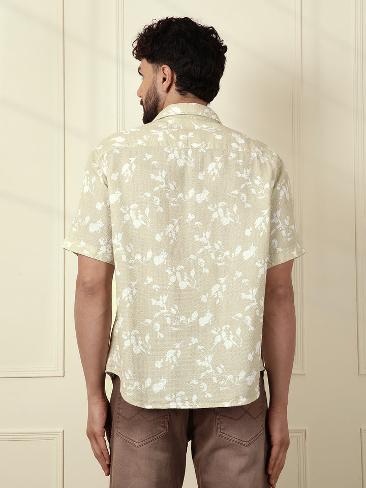Textured Open Dobby AOP Shirt | Beige