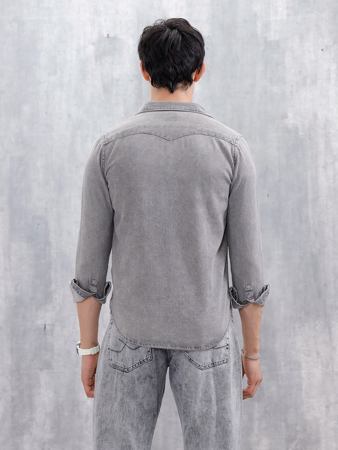 Men's Washed Slim Fit Denim Shirt | Grey