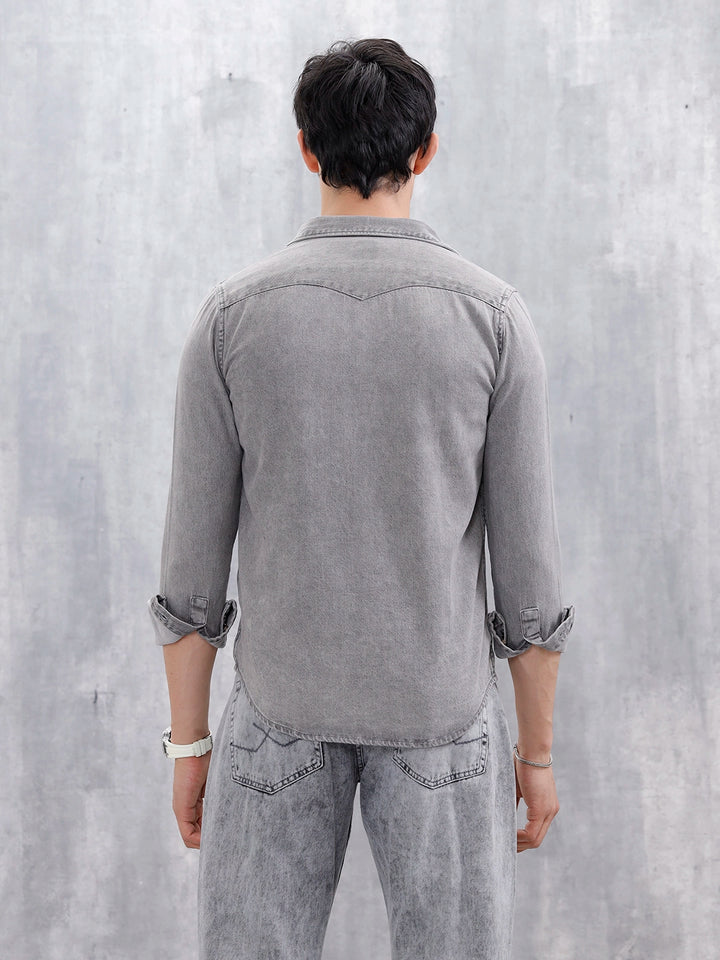 Men's Washed Slim Fit Denim Shirt | Grey