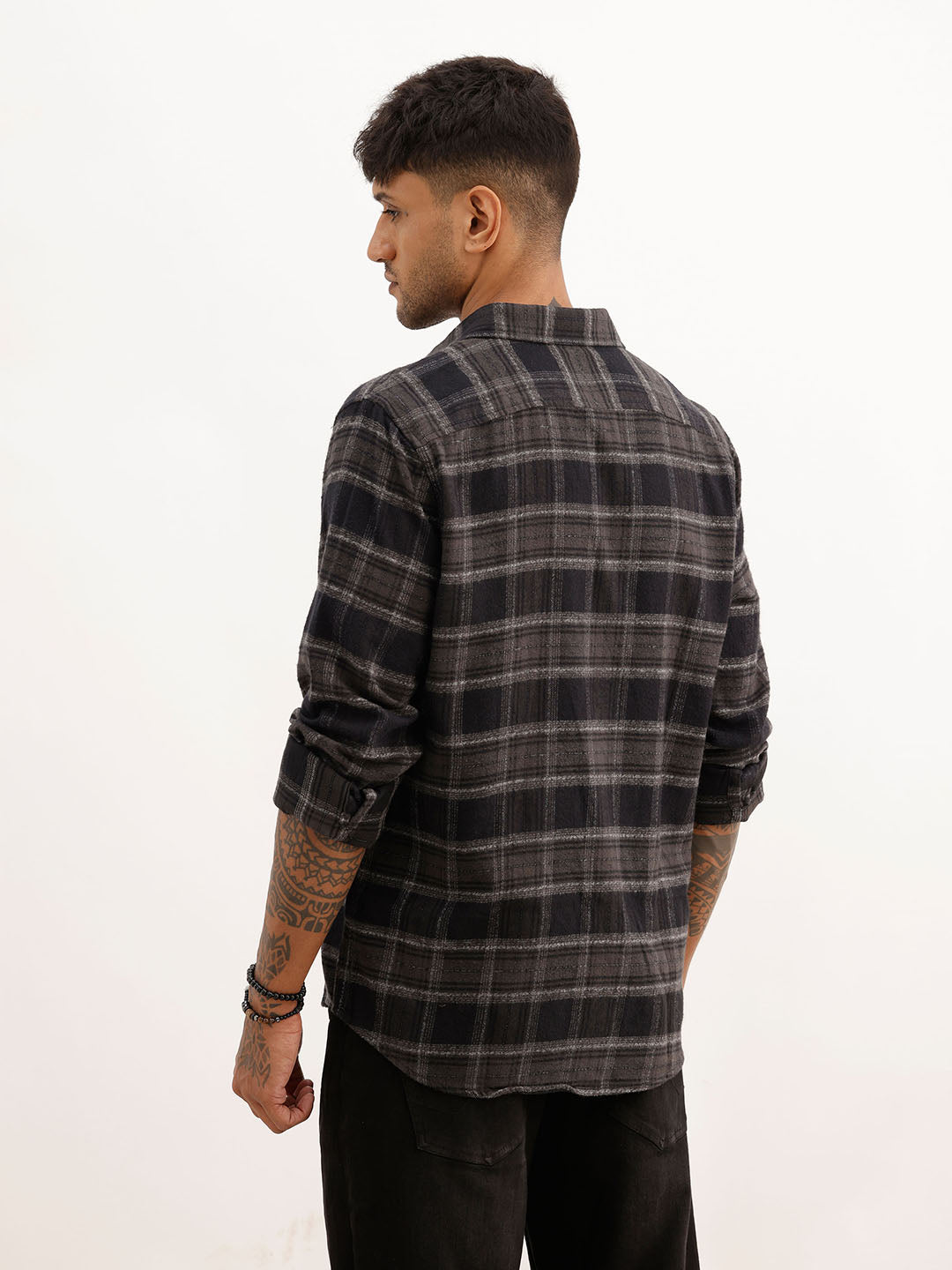 Checkered Slim Fit Full Sleeve Shirt | Black