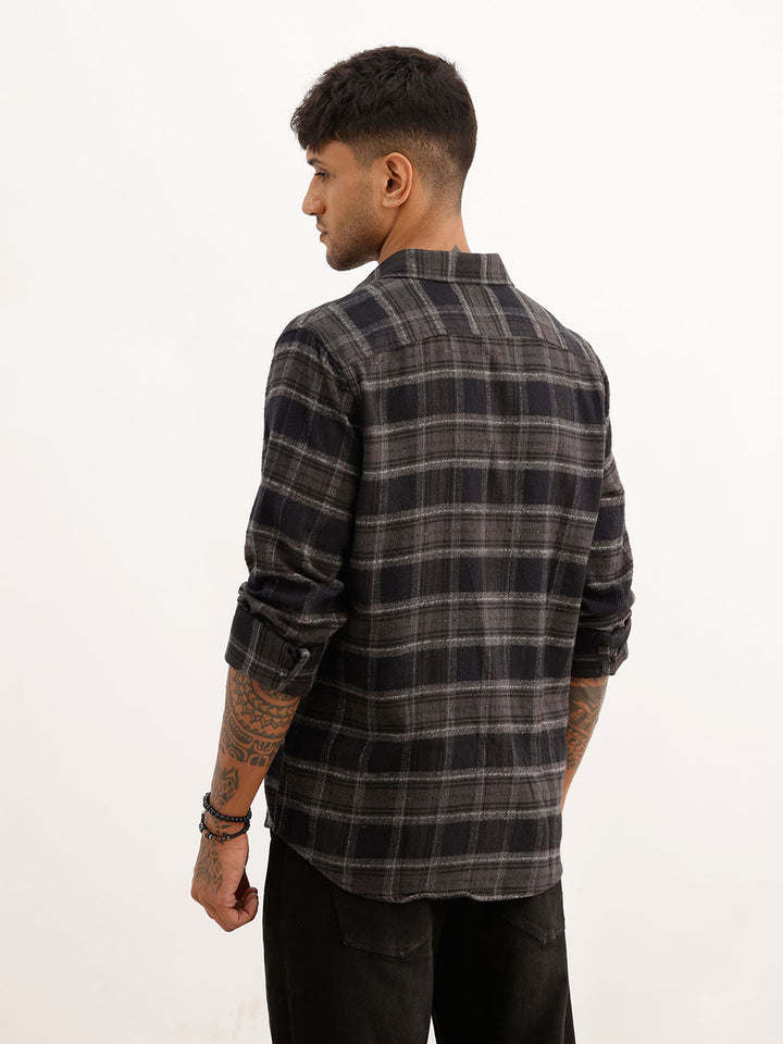 Checkered Slim Fit Full Sleeve Shirt | Black