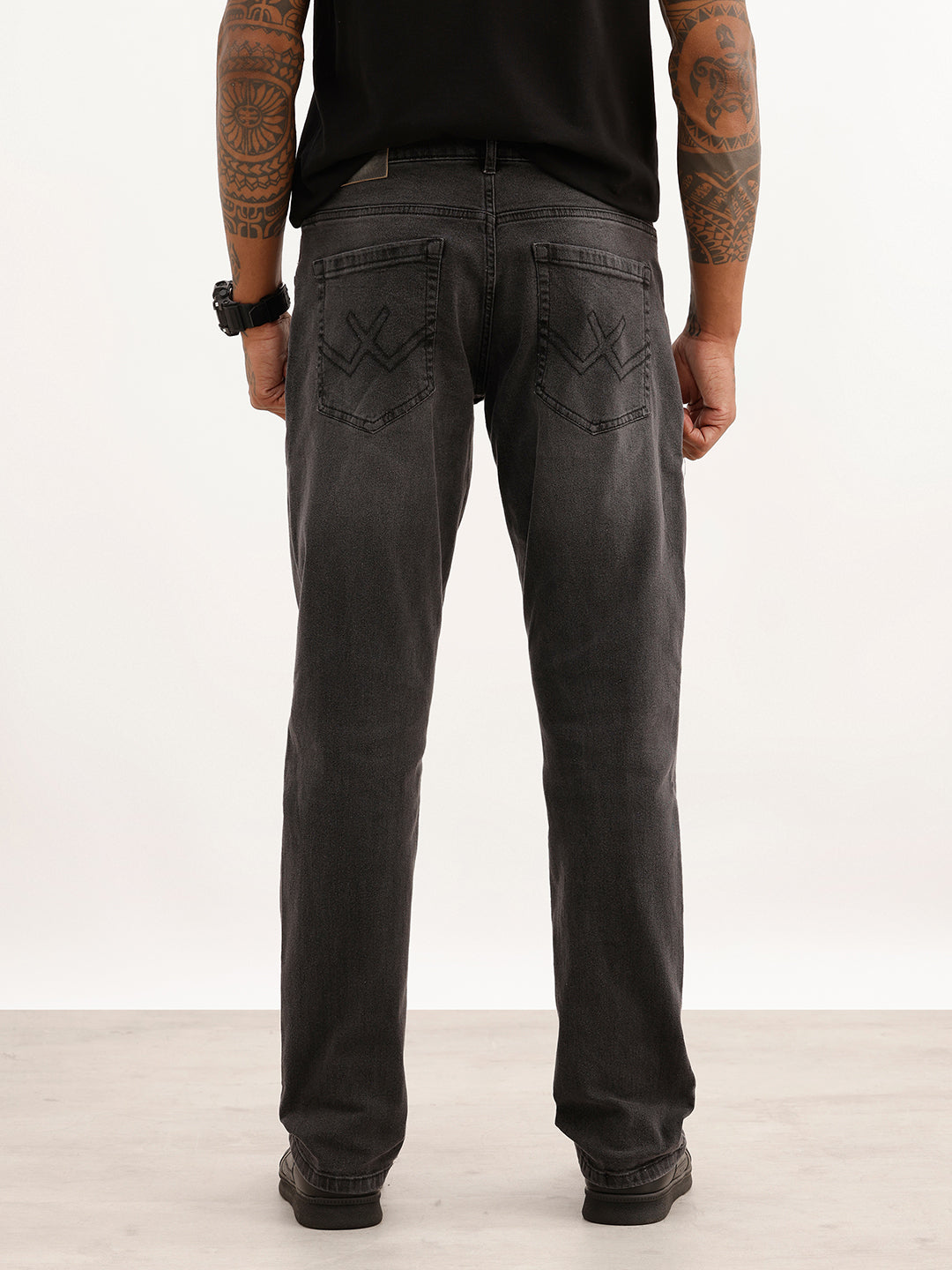 Faded Straight Fit Denim Jeans | Dark Grey