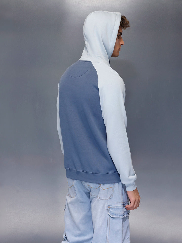 Minimal Dual-Tone Casual Hoodie | Blue