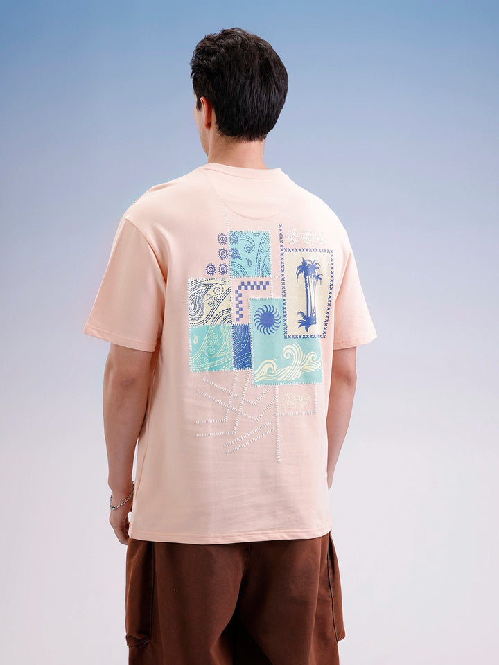 Oversized Back Printed T-Shirt  | Peach