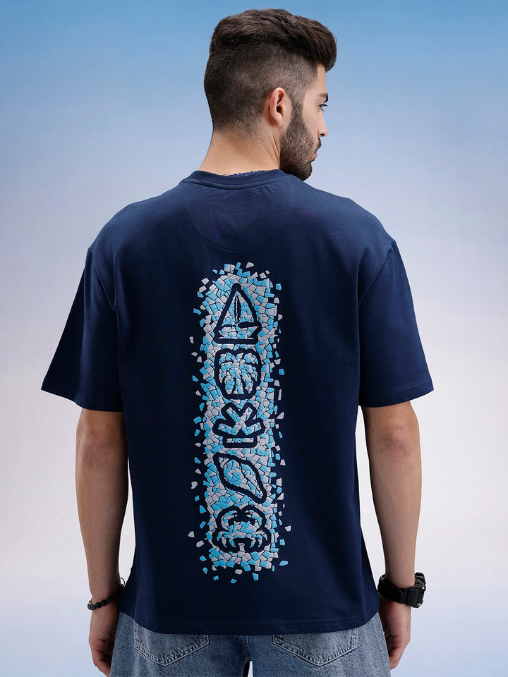 Oversized Fit Puffer Back Printed T-Shirt | Navy Blue
